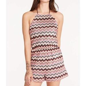 Steve Madden Pinto Romper Coral Pink Chevron Halter Neck Open Back Womens Size S